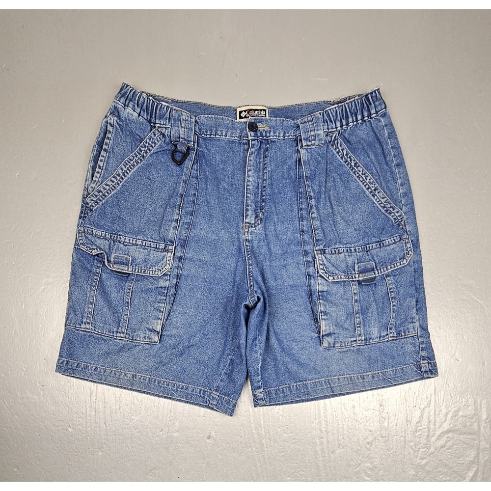 Vintage Columbia Jean Shorts Mens 36 Blue Cargo Denim Hiking Y2K Outdoors